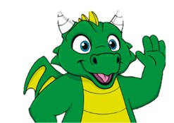Dewi Dragon School Mascot Waving and Smiling
